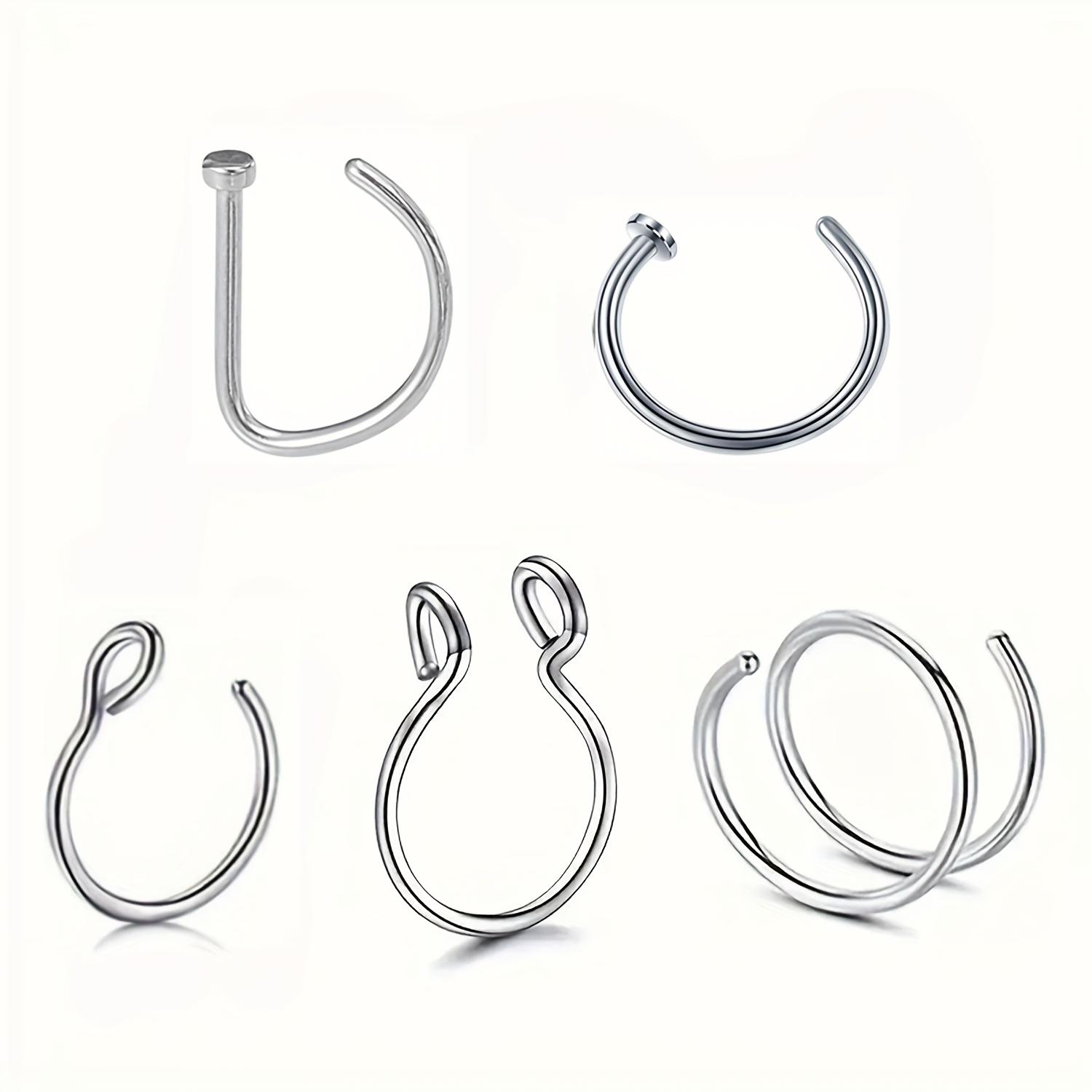 TEMU 5pcs Women's 316l Stainless Steel Body Jewelry - Nose Piercing Rings & Lip Hoops, Septum Piercing Fake Piercing For Wear, Simple Hoops For Daily