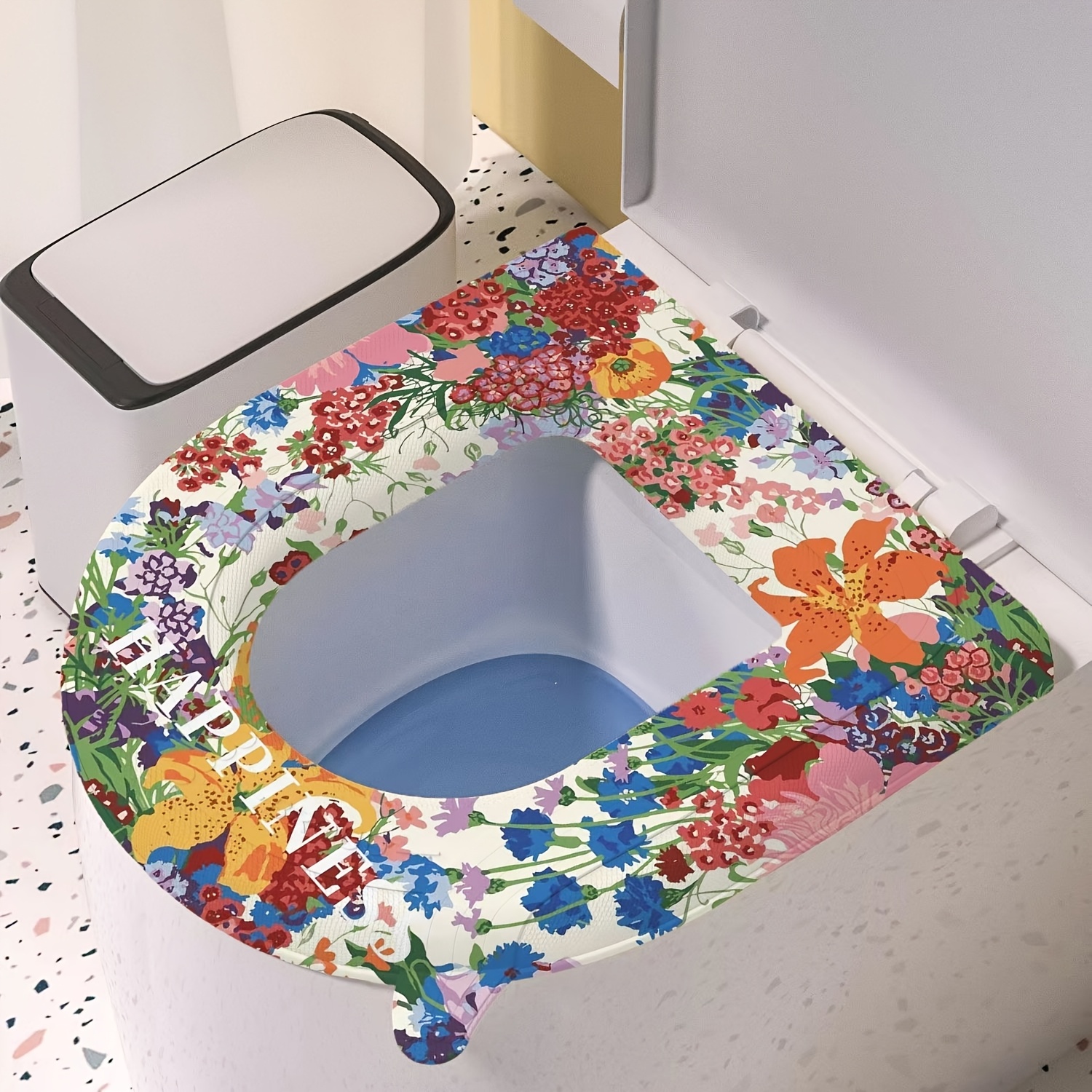 TEMU 【レトロ花柄】オール対応 ユニバーサル トイレシートクッション、夏用ライト ハンドル付き トイレカバー＆トイレシートクッション