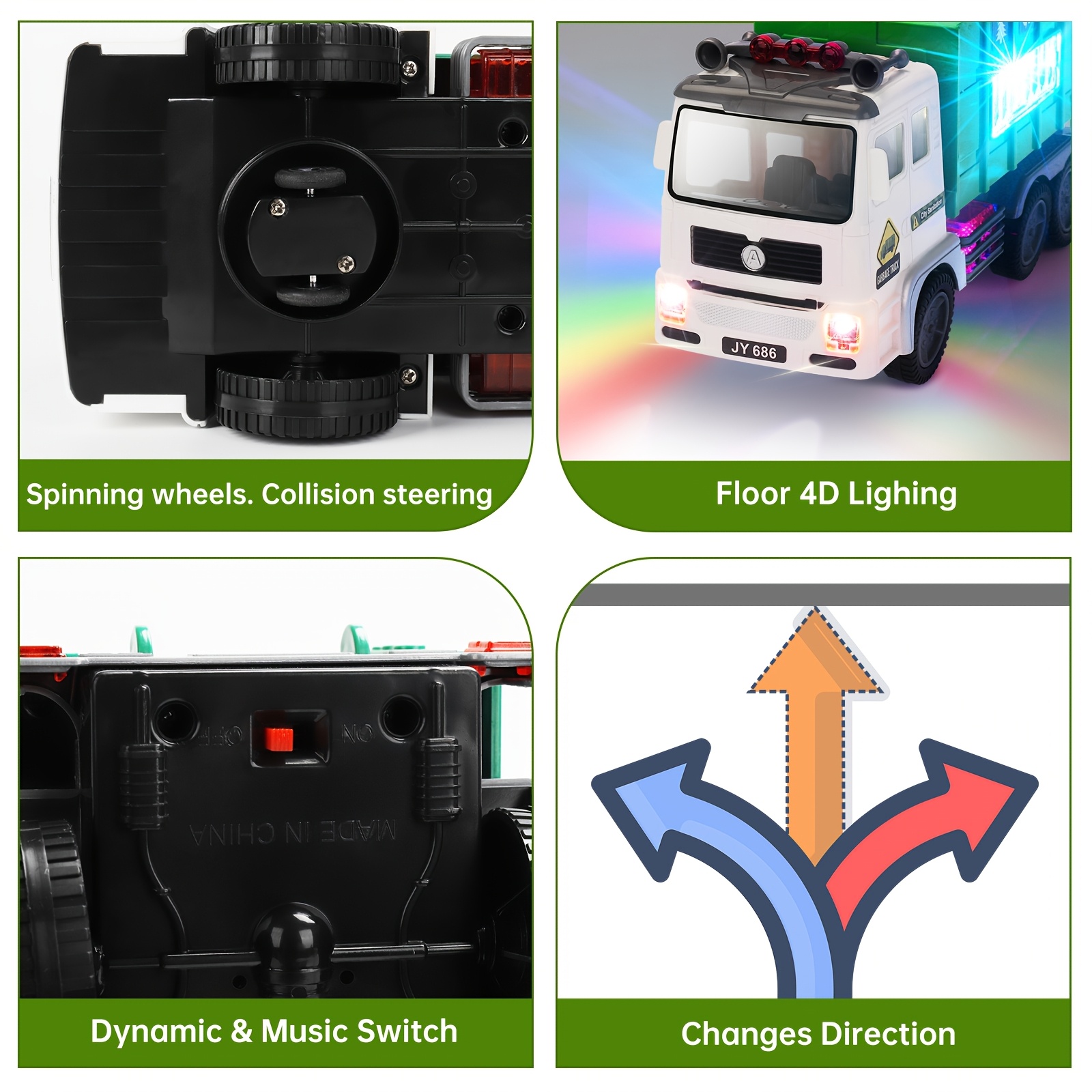 HOT MODEL KIDS TOY SANITARY TRUCK WITH 4D LIGHTS AND SOUNDS - Battery Powered Auto Bump And Go Car - Sanitary Truck Stickers