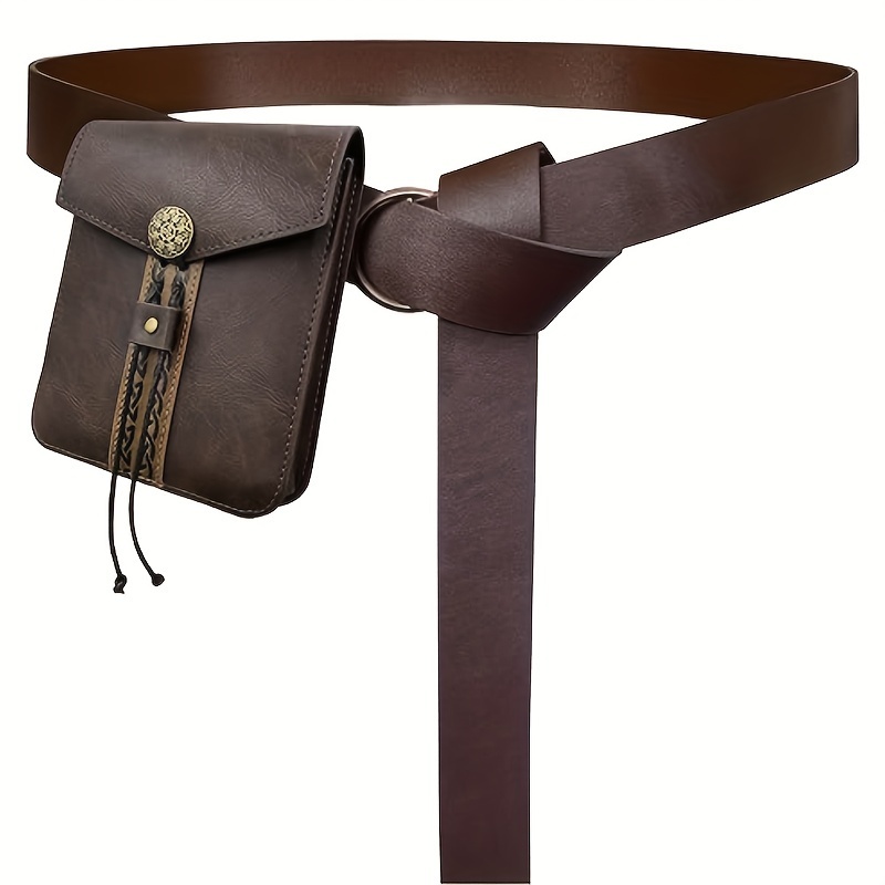 Image of The 2pcs Medieval Pu Belt And Thin Wide Belt Of Small Bag Set Are Perfect For Matching Larp, Ren And Halloween Renaissance Viking Costumes