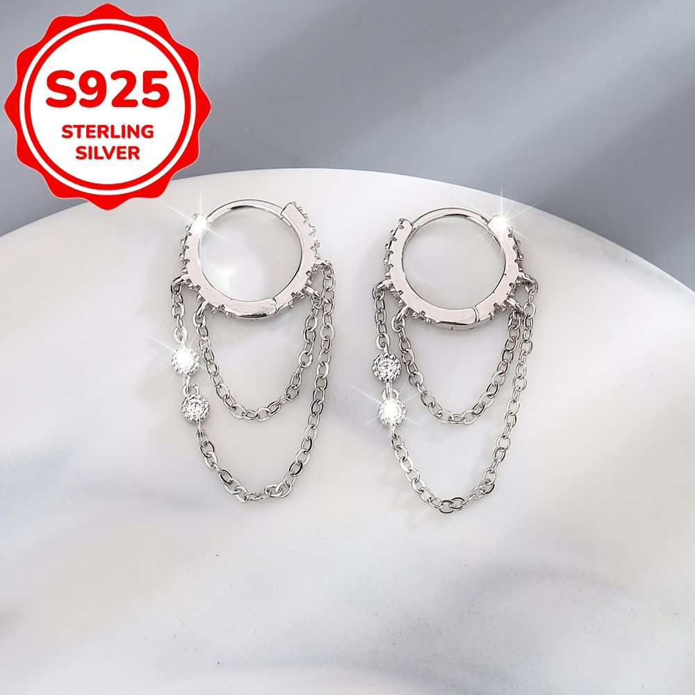 2pcs Women's S925 Silver Tassel Earrings with Zirconia