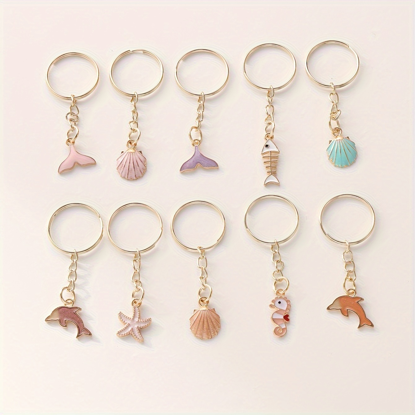 

Charming Ocean-themed Keychain Set - 10pcs Alloy Enamel Seahorse, Starfish & Shell Charms For Bags & Backpacks - Perfect Gift For Women And Girls