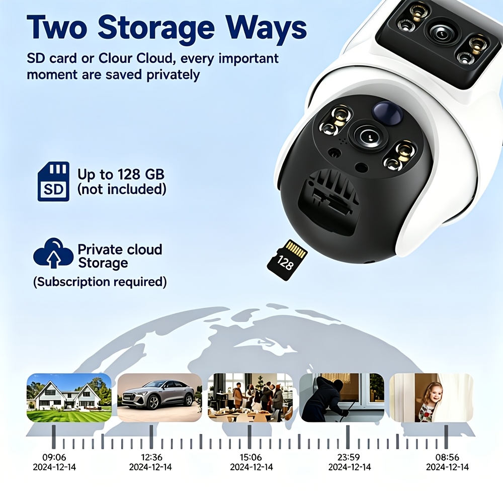 2 caméras de sécurité solaires 8MP, surveillance de sécurité Wifi 2.4Ghz haute définition à double objectif, rotation automatique panoramique et inclinable, détection de mouvement, appel bidirectionnel, caméra de surveillance de sécurité avec autonomie de batterie de 365 jours, avec vision nocturne