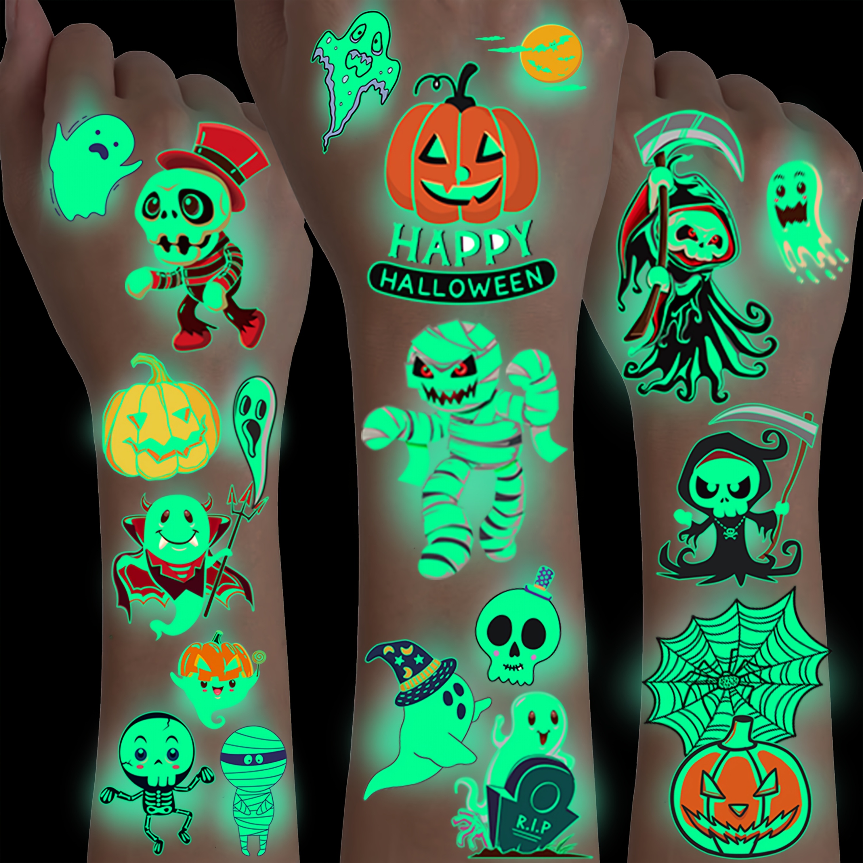 Lot De 50 Feuilles De Tatouages Temporaires D'Halloween Pour