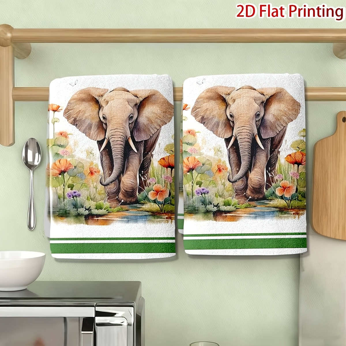 TEMU 2pcs Elephant Kitchen Towels, Cleaning Cloths, Dish Towels, Tea Towels, Dish Drying Towels For Travel, Microfiber, Gift For , Bathroom Supplies,