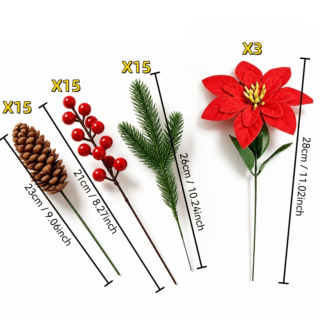 TEMU 48 branches d' artificielles, pinces et décorations de rouges, plantes artificielles d'extérieur, en plastique réalistes pour la décoration de