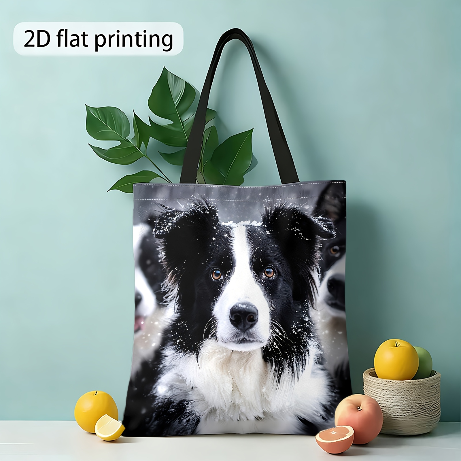 TEMU Christmas Gift, 2dsnowy, Border Collie, Winter Print Shoulder Bag, Shopping Bag, Women's Tote And Handbag, Suitable For Daily