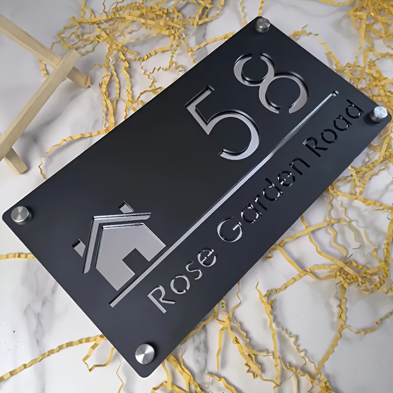 TEMU Placa de Dirección Personalizada para Casa | Letrero Acrílico 2D Mate y Plateado, Placa Decorativa Colgante Duradera para Exteriores, Fácil