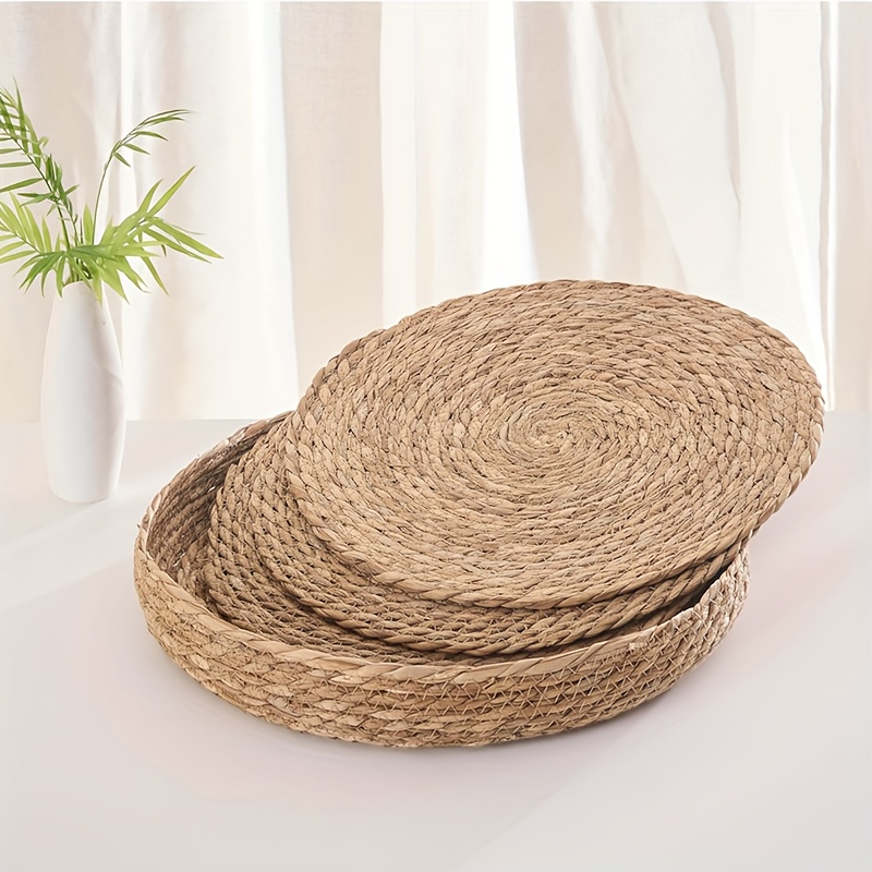 

Handmade Woven Rattan Placemats Set Of 4 With Holder, 11.8 Inch, Solid Color, Round, Non-slip, Heat Resistant, Perfect For Christmas Table Decoration