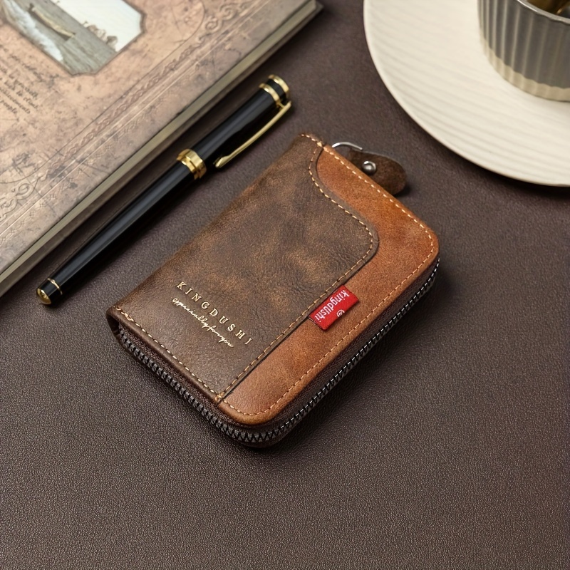 TEMU Men' Short Accordion Wallet, Vintage Frosted Leather, Large Capacity Id And Coin Holder With Credit Card Slots