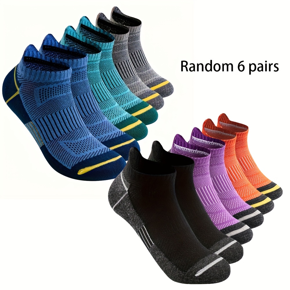 Image of Acefine 6-pair Men's Mesh Breathable Sports Running Socks With Moisture-wicking And Sweat-absorbing Heel Tabs, Bright Colored Athletic Socks (style , 6-pair Pc)