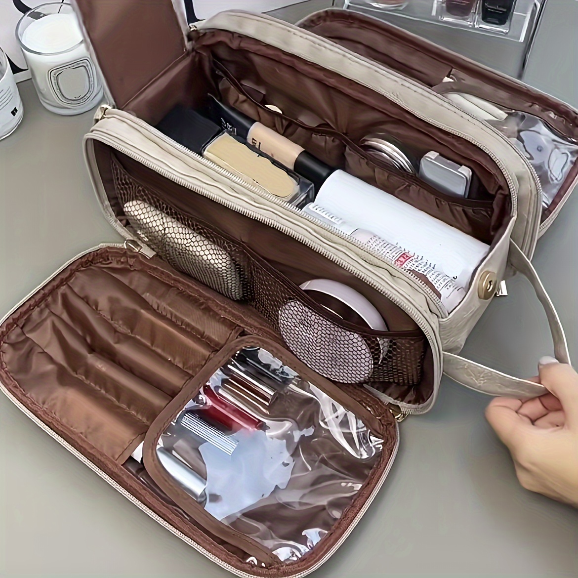 

2023 New Multi-functional Cosmetic Bag Women's Large Capacity Portable Travel High Sense Makeup Brush Toiletry Storage Bag