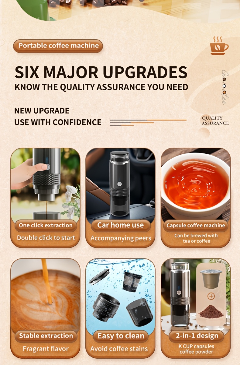 2in 1 portable coffee machine compact and rechargeable compatible with coffee powder and capsules convenient operation camping no heating function details 2