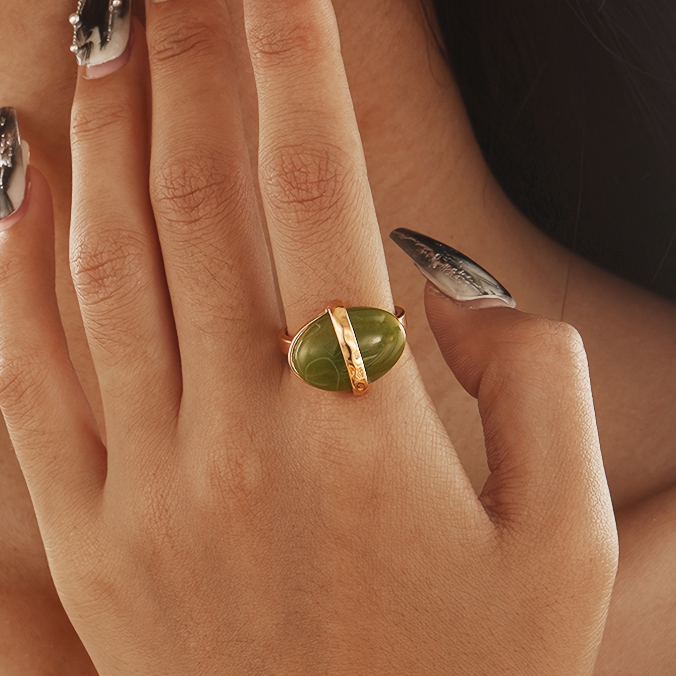Image of 1 Oval Design Ring, Exquisite Elegant Fashion Accessory For Women, Party Banquet Style, Daily Wear, Gift For