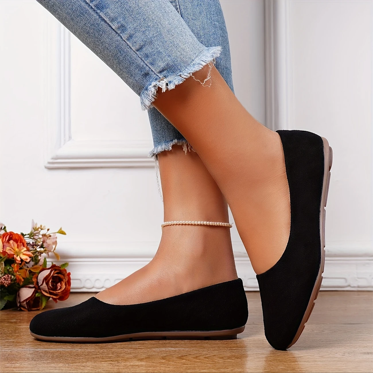 womens solid color minimalist flats soft sole lightweight slip on walking shoes shallow mouth daily footwear details 7