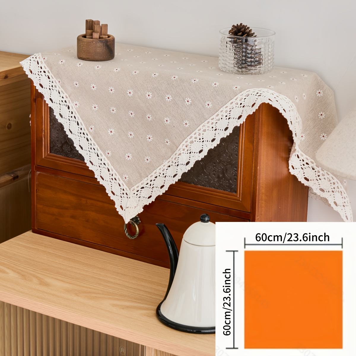 Image of 1pc Of Fresh Countryside Daisy Tablecloth Cover With Beige Background And White Daisy Floral Print, Suitable For Everyday Home Shoe Cabinets And Tv Cabinets, Atmosphere In Cafes And Shops