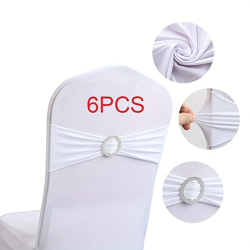 TEMU Set Of 6 Elastic Sashes For Chairs / Stretch Bows For Decorating Chairs And Banquets / Excludes White Chair Covers