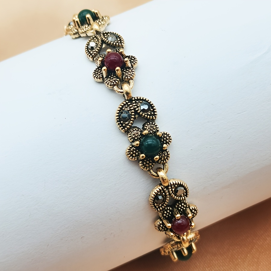 TEMU 1pc Fashionable Retro Bohemian Style Bracelet With Inlaid With Synthetic Cubic Zirconiaia, Suitable For Parties, Gatherings, Daily Valentine's