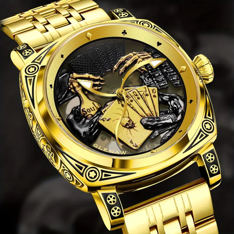 mens skeleton automatic watch vintage mechanical movement case with intricate engravings black dial roman stainless steel strap elegant for men luxury watch without battery Product details 0