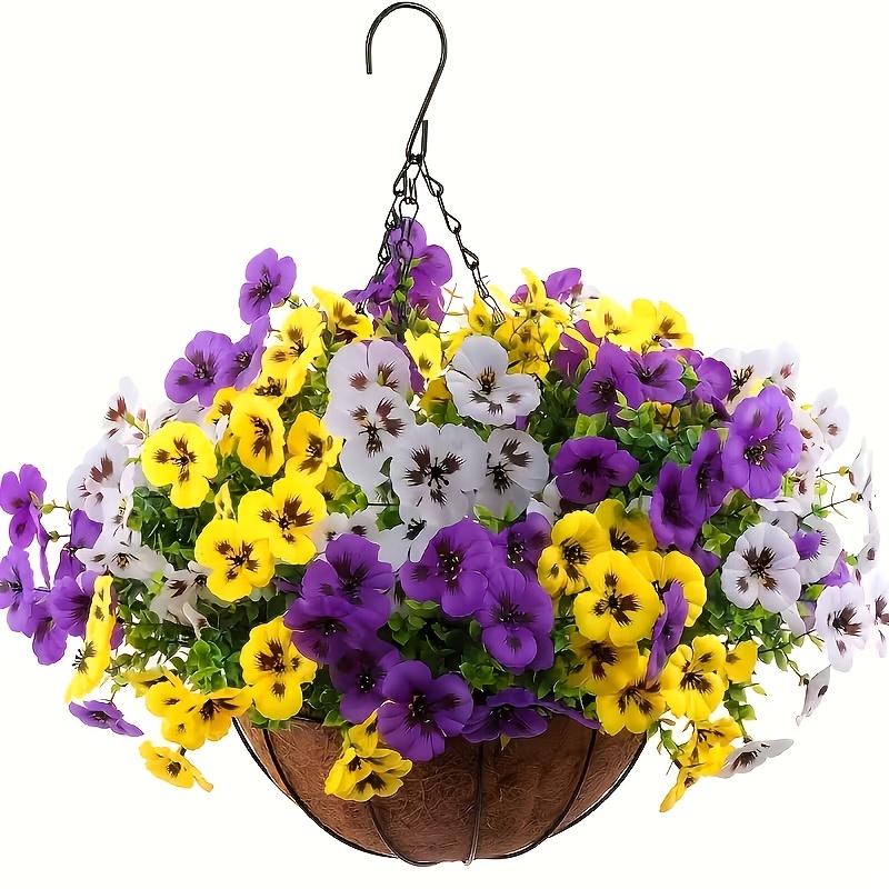 9pcs mixed pansy spring artificial flower set purple yellow white tricolor bouquet   refresh   suitable for home courtyard garden balcony porch hanging baskets arches window sills flower boxes indoor and outdoor use