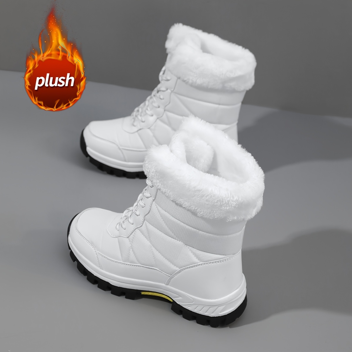 女士中筒靴,女士加绒雪地靴,带毛边 - 防滑橡胶底,圆头冬季靴适合寒冷天气,适用于雪地与冰地,高帮设计,耐用构造