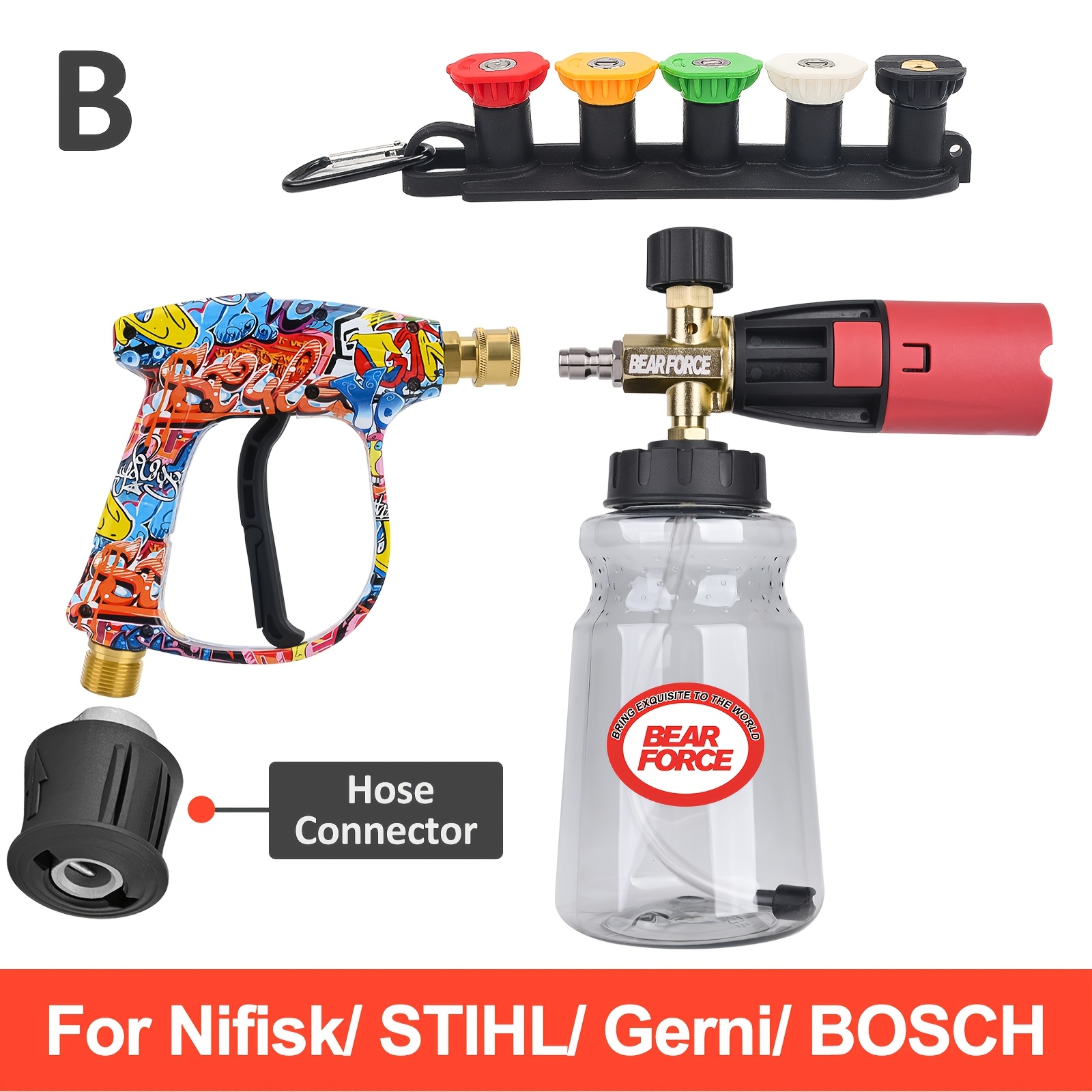 TEMU Bear Force Pressure Washer Foam Cannon And Spray Gun Set â Wide Mouth Snow Foam Lance Soap Dispenser For Car Washing, 1l Bottle, Without Batter