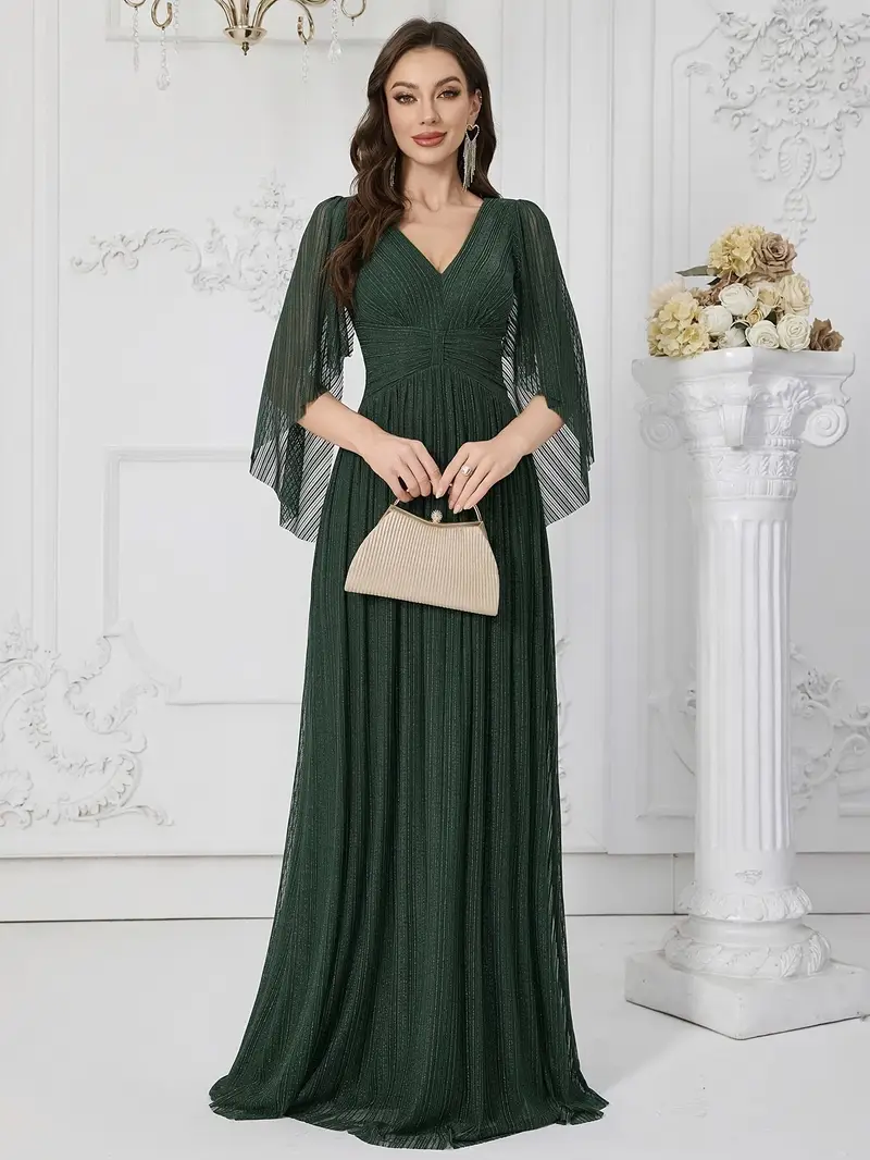 womens elegant v neck emerald green evening gown bell - Temu New Zealand womens elegant v neck emerald green evening gown bell - Temu New Zealand