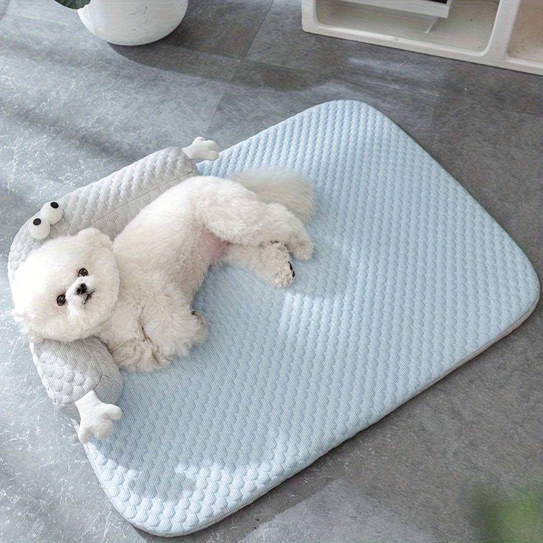 

1pc Summer Pet Bed Mattress, Thick Soft Dog Nest Cool Cushion Dog Floor Mat Cage Cushion With Pillow Design
