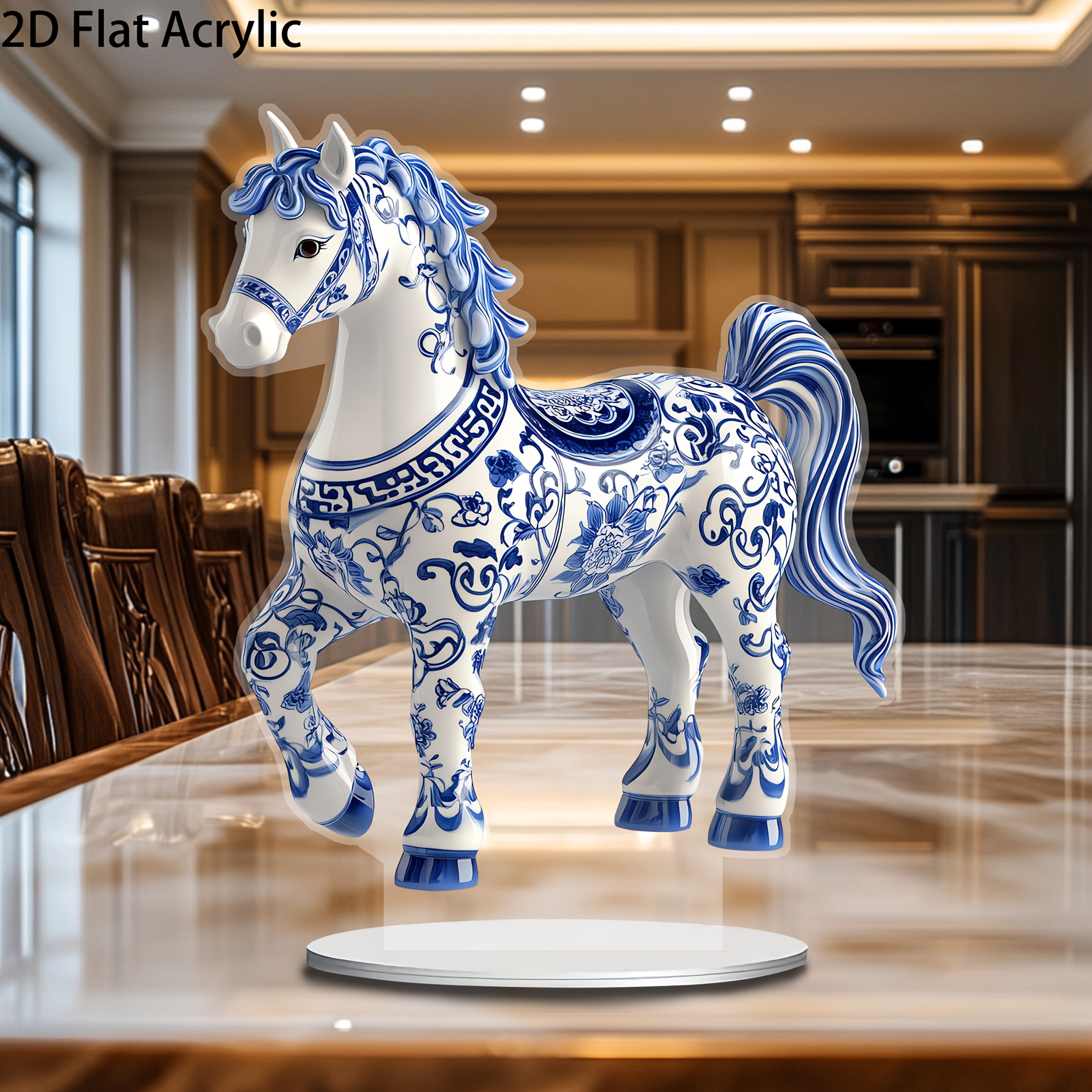 

2d Flat, 1pc And White Porcelain Style Acrylic Horse Decorative Sign, Tabletop Mount, Multipurpose Home Decor For Living Room, Bedroom, Office, Ideal For Valentine's Day, 's Day, Easter, Ramadan, Day