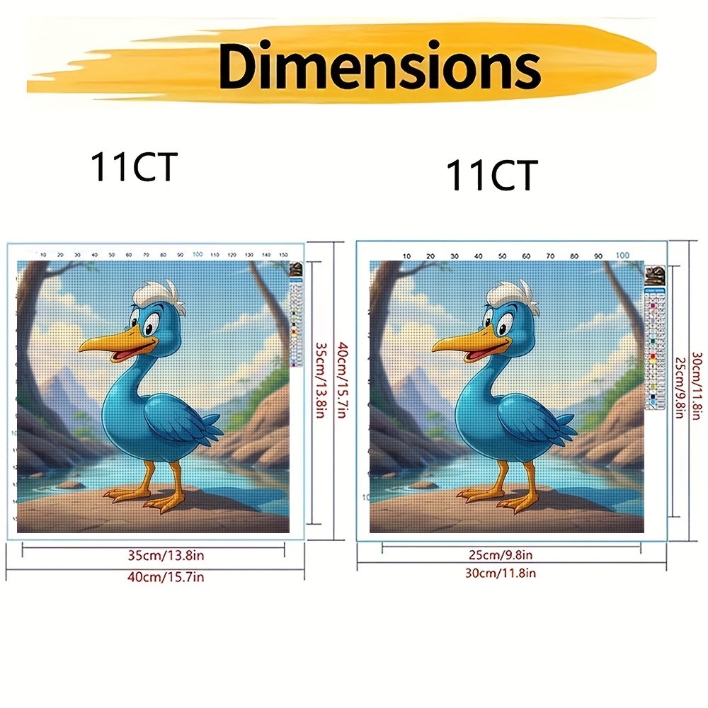 Cross Stitch Kit Featuring Cheerful Blue Cartoon Bird by the River