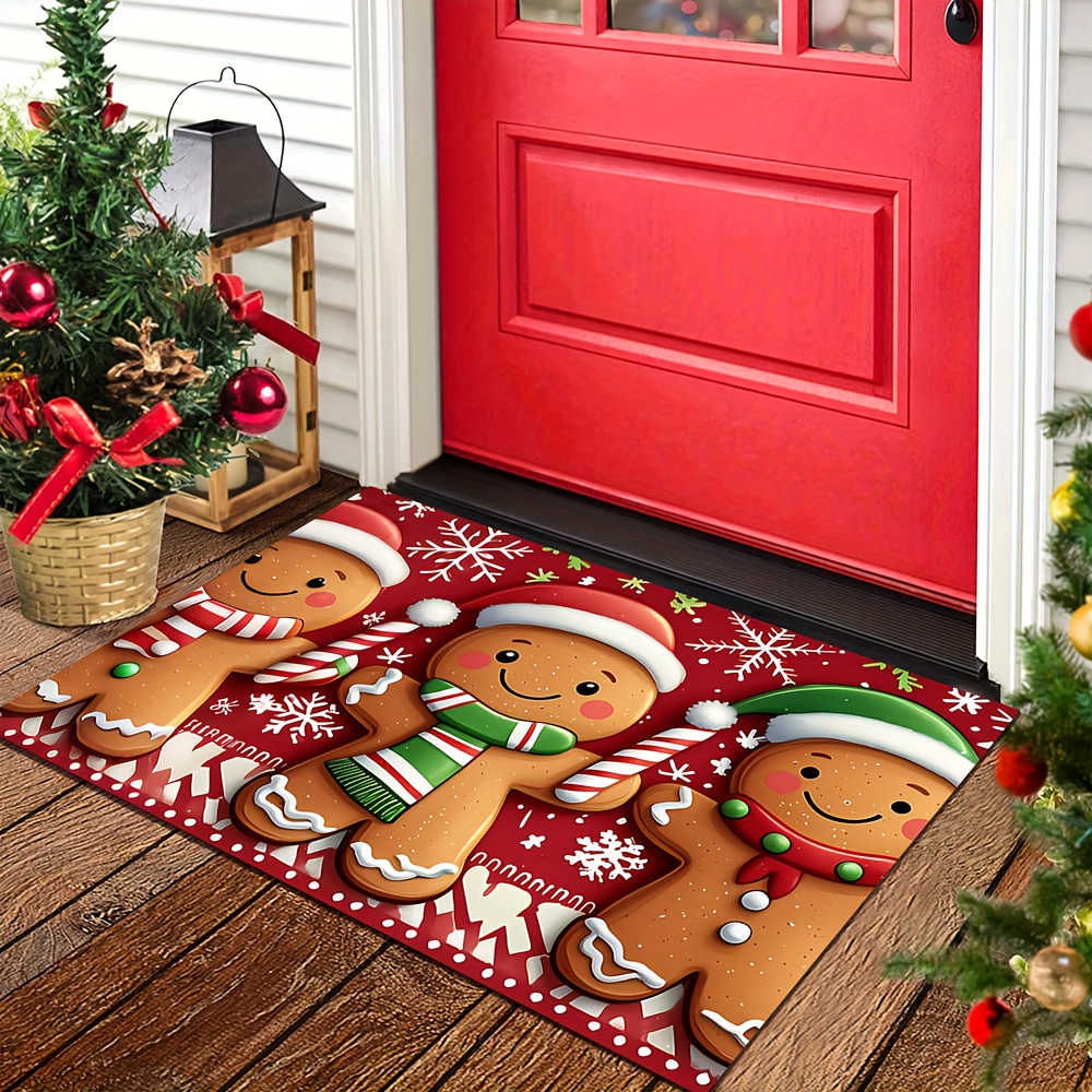 TEMU 1pc Christmas Gingerbread For Man Printed Door Mat For Festive Home Decorations And Holiday Parties
