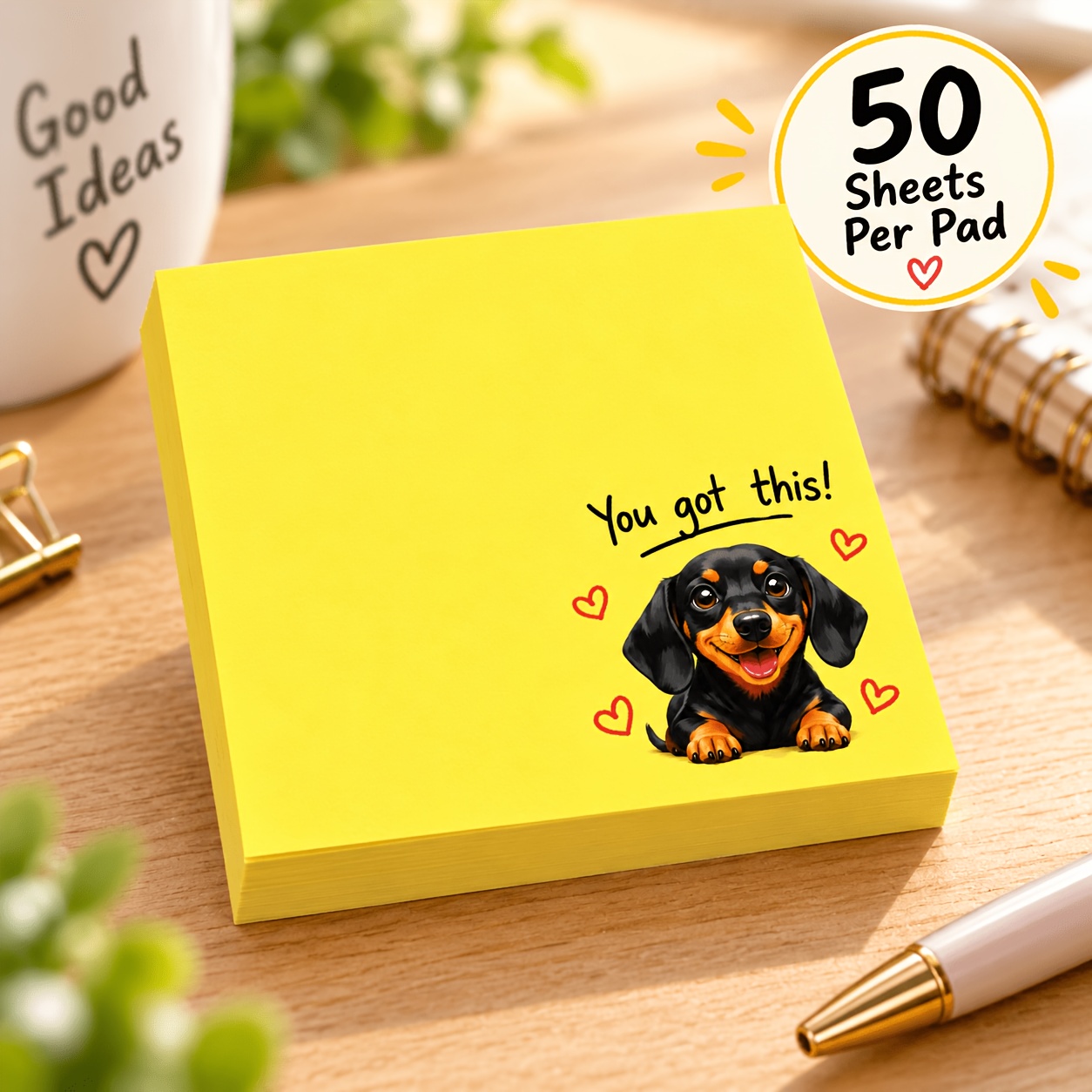 TEMU 1 Pad/50 Sheets Fun Puppy Sticky Notes, "" Yellow Memo Pads, Self-adhesive Study Office To-do Reminder Notes, Suitable For Back-to- Gifts