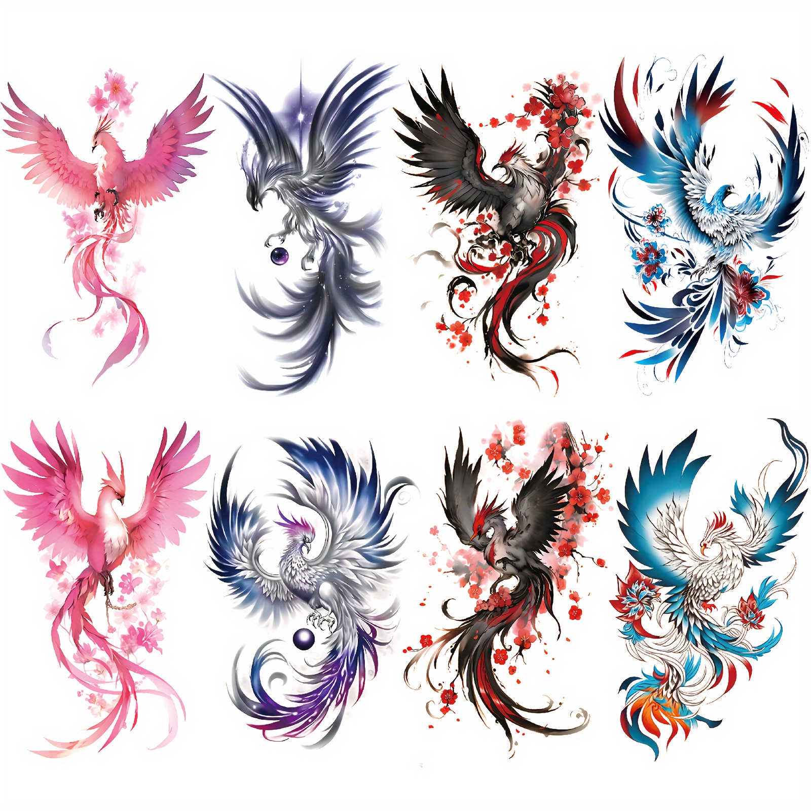 

8pcs Colorful Phoenix Arm Temporary Tattoo Stickers For Men And Women Adults, Body Art Large Half Arm Sleeve Temporary Tattoo Stickers, Waterproof Realistic Tattoo Temporary Tattoo Stickers