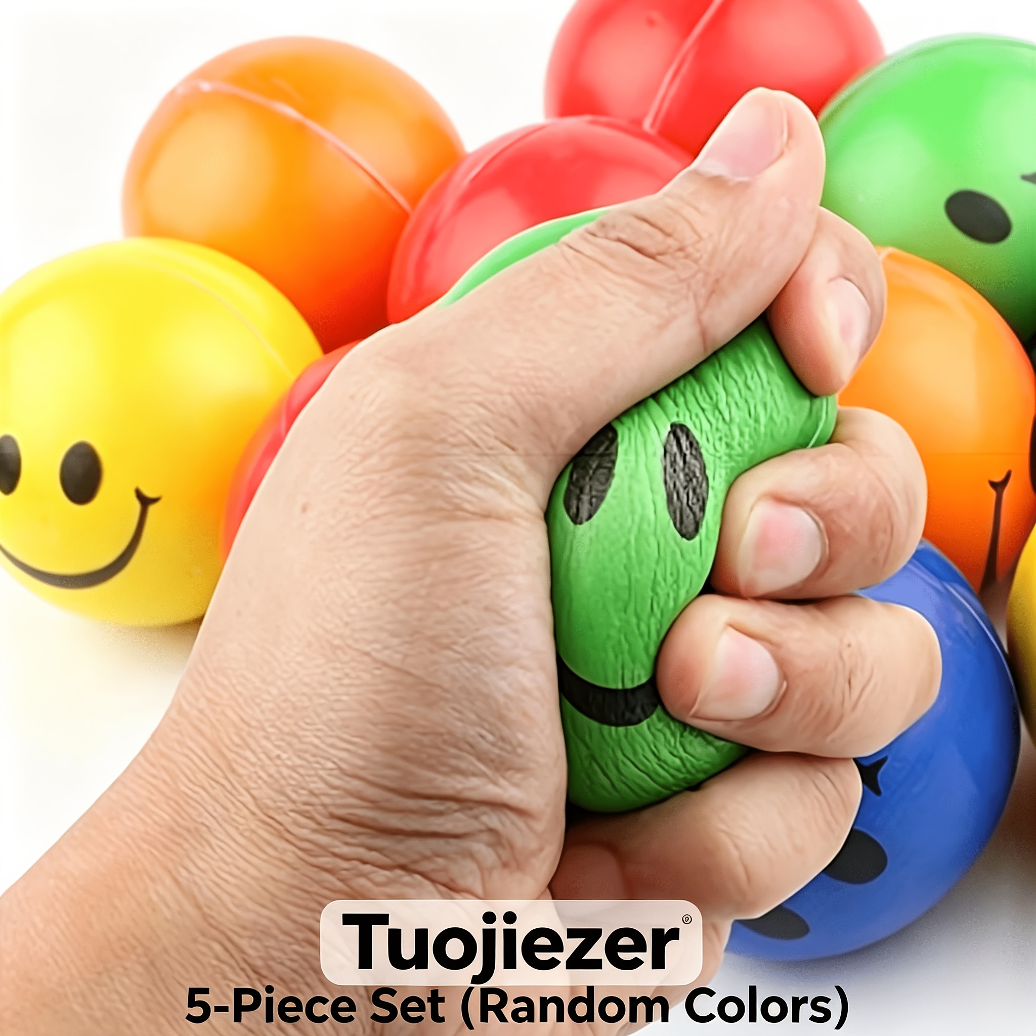 TEMU Lot de 5 balles de force de préhension Face - Balles d'exercice de relaxation antidérapantes, adaptées aux mains, doigts, bras, épaules et dos -