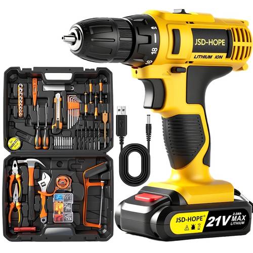 21v wireless impact drill brushless motor usb rechargeable lithium battery model yellow drill suitable for home repairs professional construction and for home gardening projects