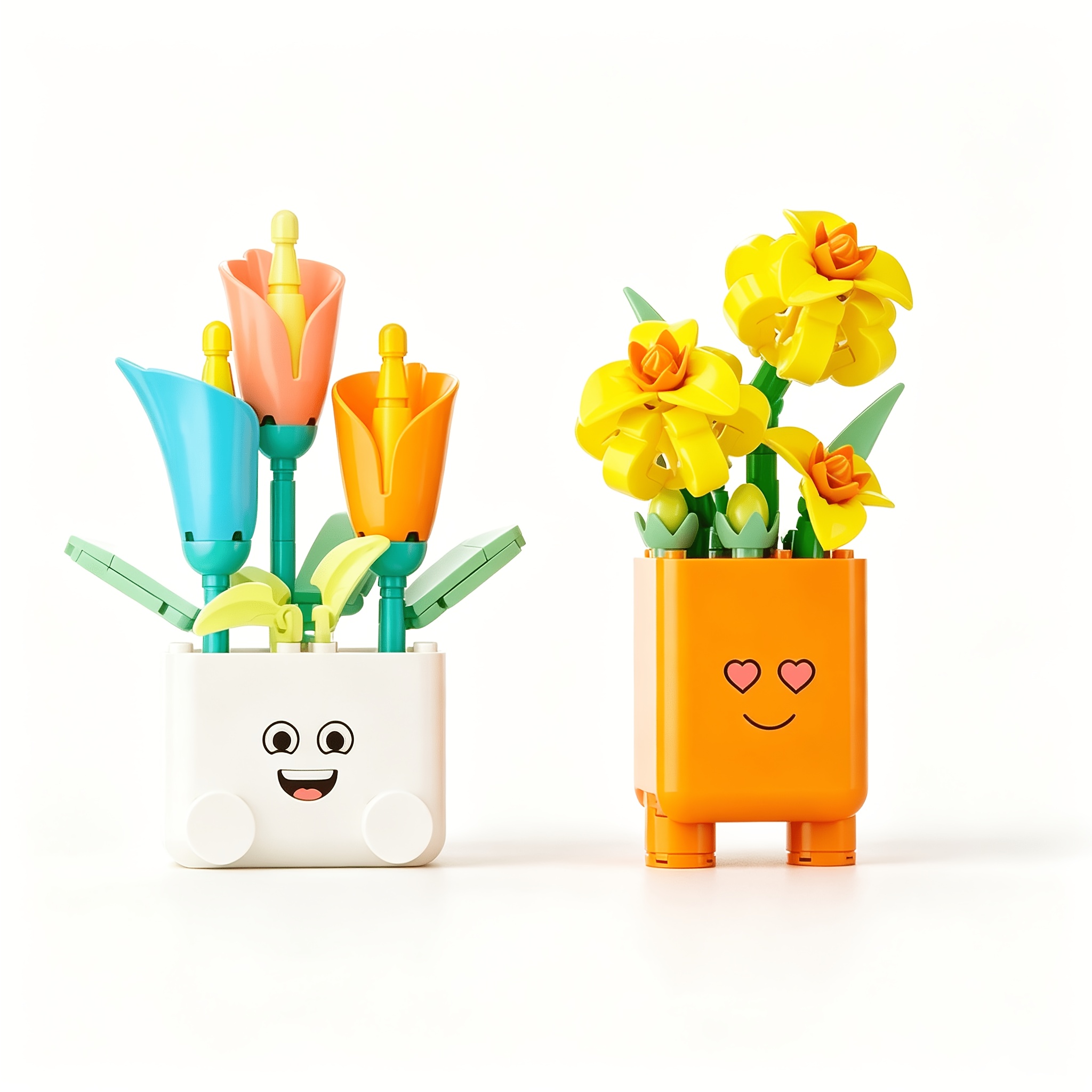 TEMU 127pcs Cartoon Face Potted Flower Interlocking Building Blocks Playset Building Toy Set Yellow Daffodil Tulip Model Desktop Decor Christmas Gift