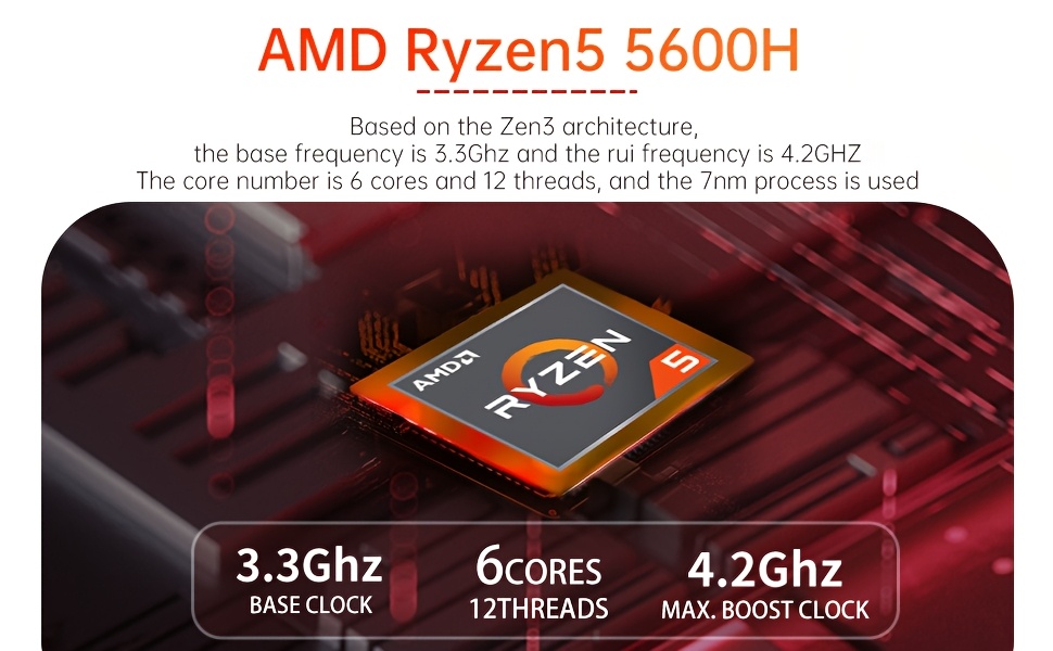 AskHand Mini PC AMD Ryzen 5 5600H 6 Core 12 Threads (4.2GHz) Operating System Pro/WiFi 6/BT-5.2/Type-C & HDTV 4K@60Hz 3 Screen Output, Home/Office/Gaming PC Dual Channel RAM 32GB, 16GB SSD 1TB, 512GB
