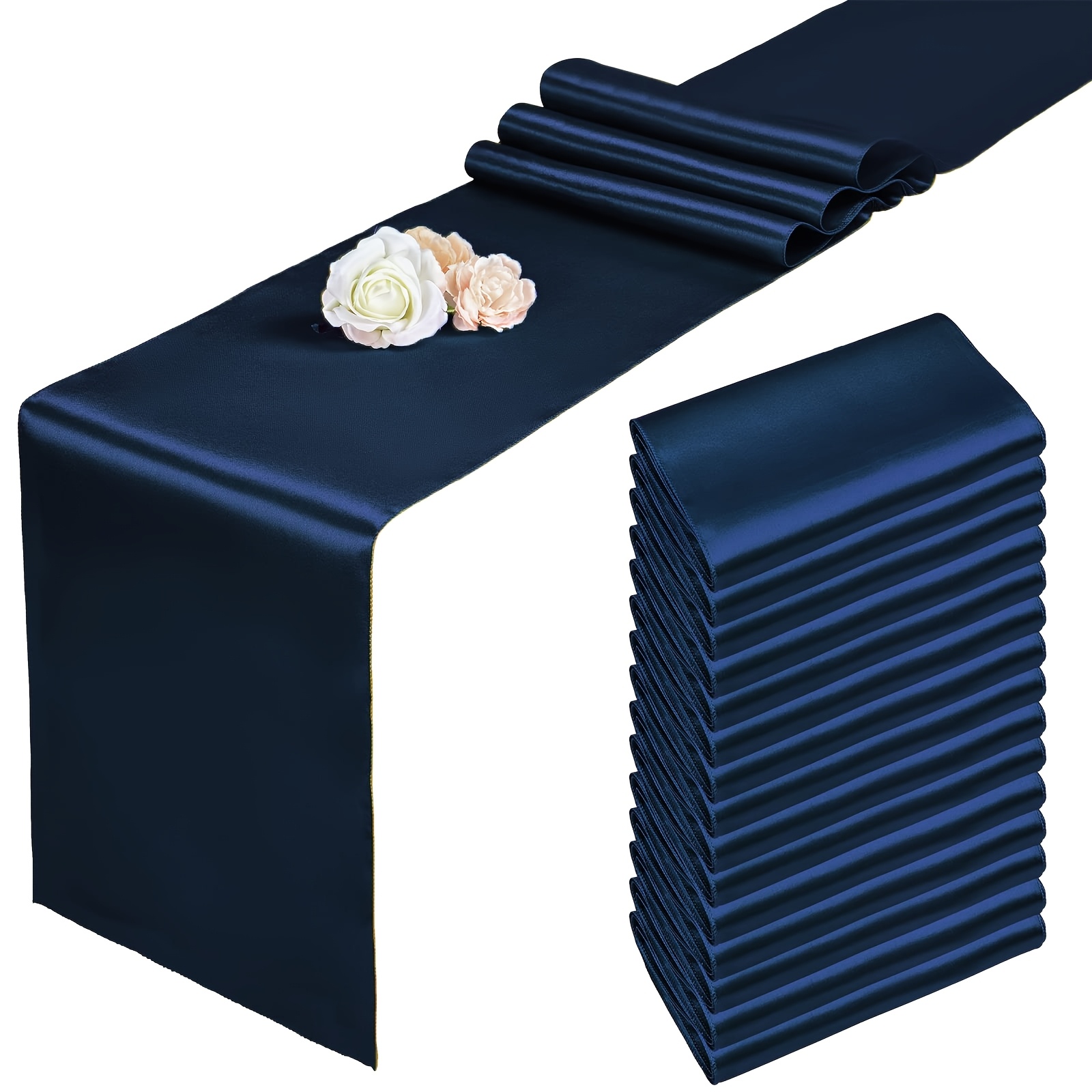 TEMU 9pcs Satin Table Runners, Polyester Fabric, Overlocked Edges, Ideal For Weddings, Birthday Parties, Banquets, Hotel Events, Family Gatherings,