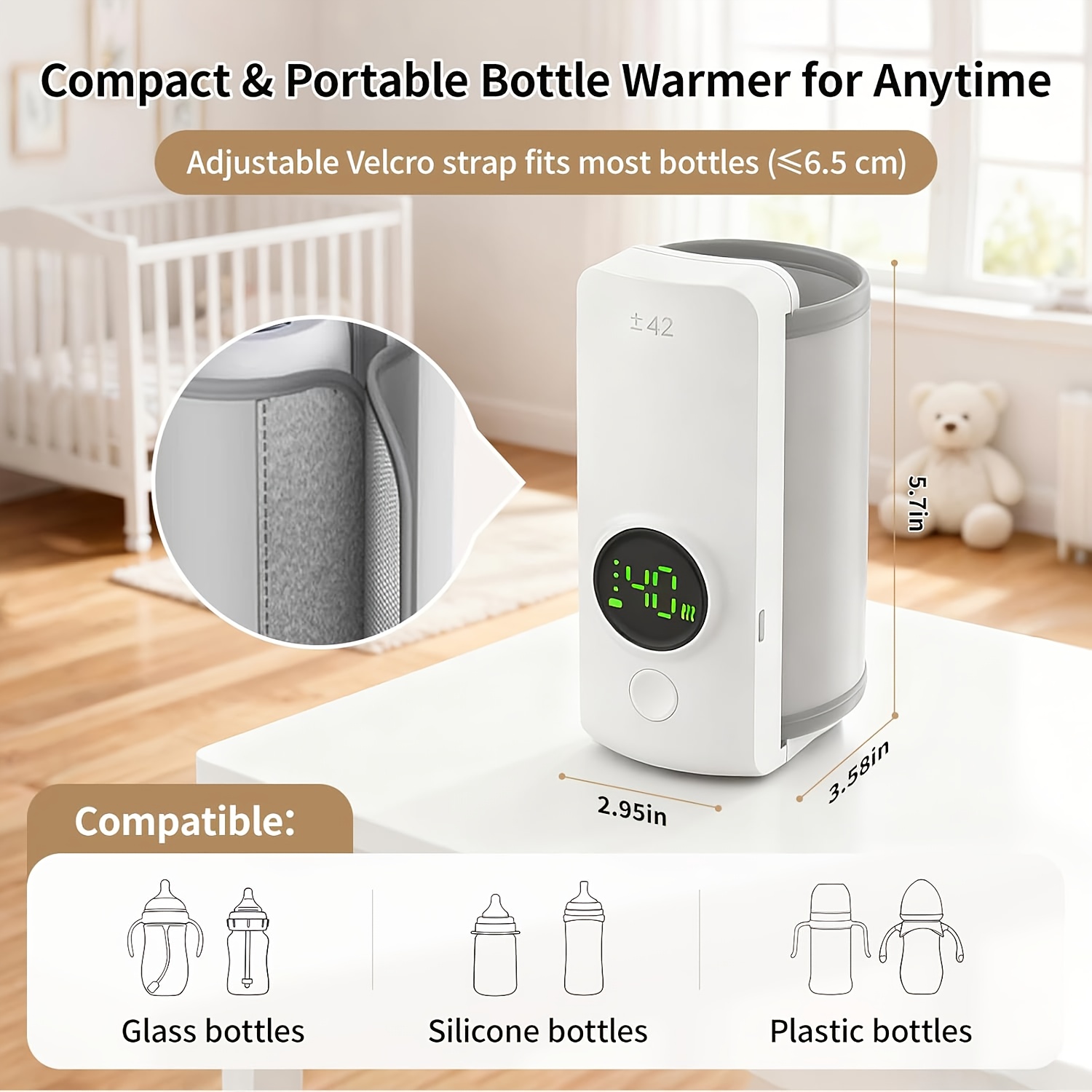 portable bottle warmer suitable for travel quick heating precise temperature control rechargeable 6000mah milk warming heater with led display can heat breast milk when out without water Product details 1