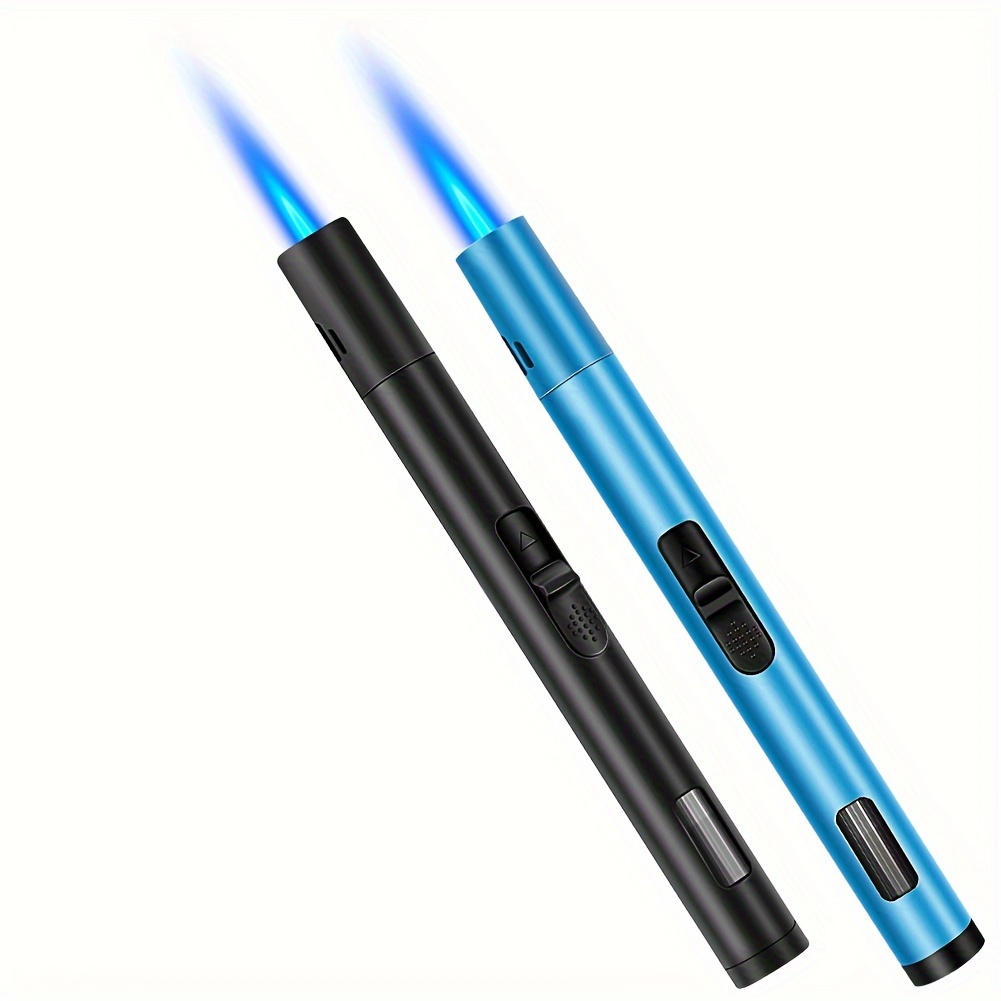 Set Of 2 Jet Flame Storm Lighters, 6.5in Long Stick Lighters, Refillable Gas Windproof Lighters, Adjustable Flame, Metal Lighters For Candles, Kitchen, Camping, Gifts For Men (butane Gas Not Included)