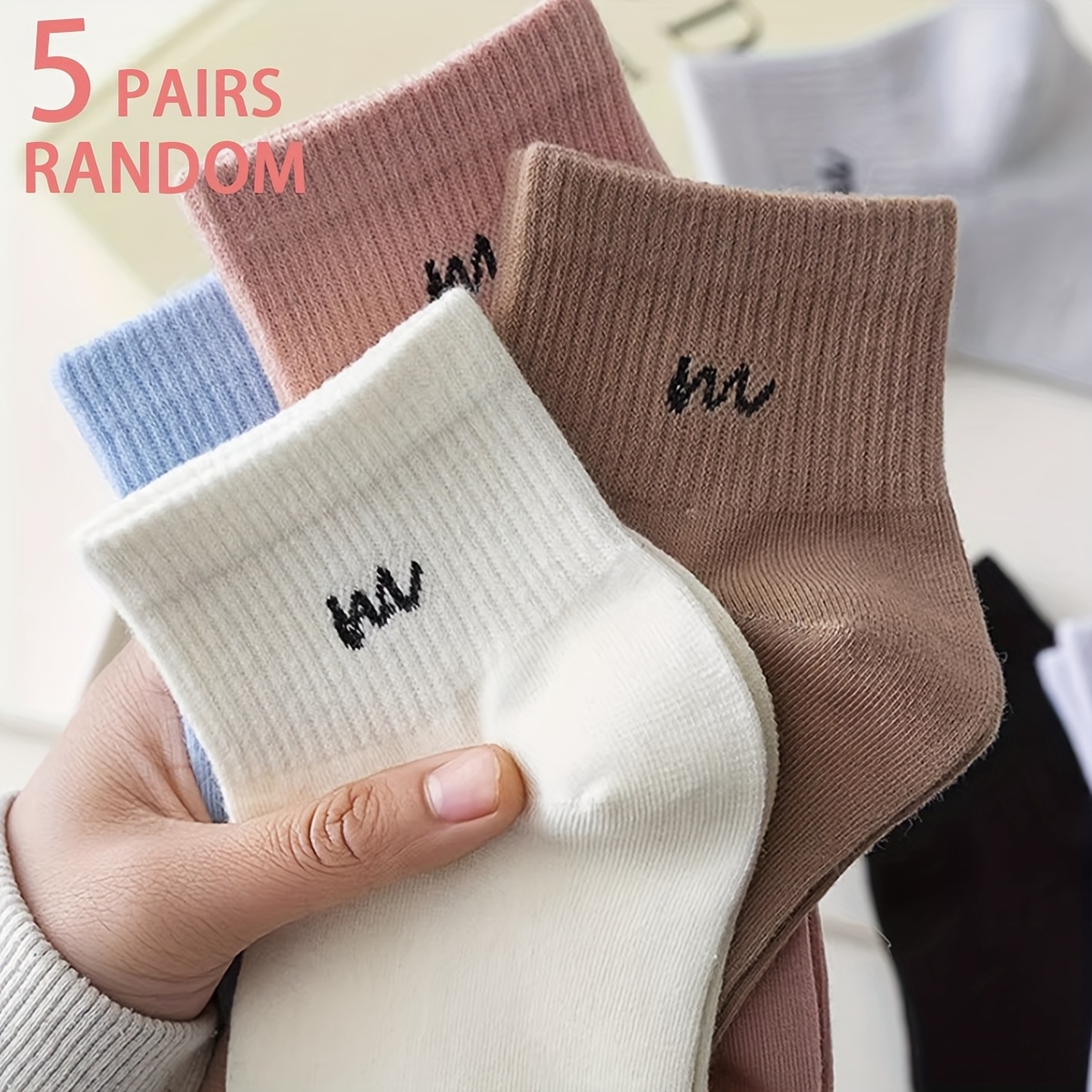 TEMU 5 Pairs Women's Easy Printed Short Socks Random Colors Suitable For Daily Fresh Outfits