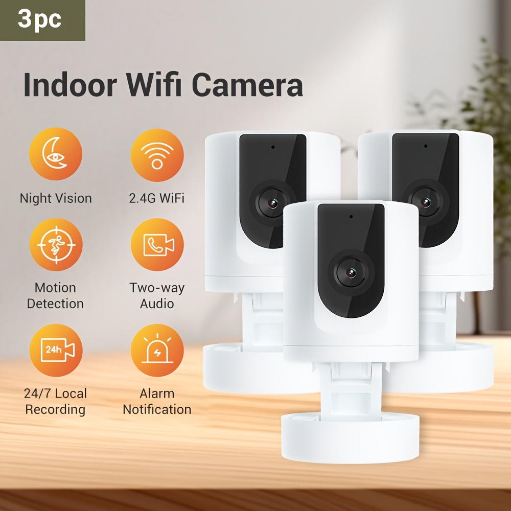 TEMU Ensemble de 3 caméras 1080P, système de surveillance domestique Wi-Fi 2.4Ghz, notifications d'alarme, dispositif de surveillance, détection de