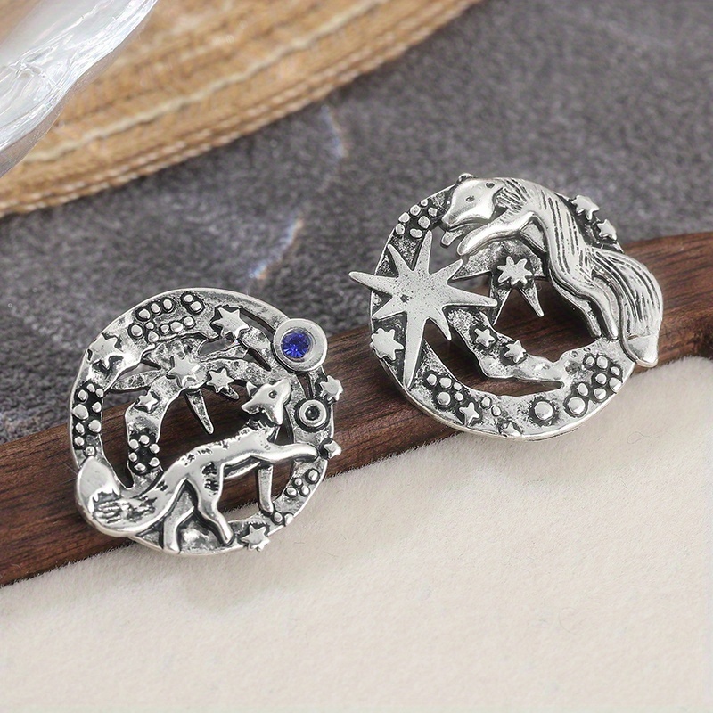 Fox Earrings - Author's Handmade Earrings- Fox In Space Earrings - Foxes Stud Earrings-silvery Products, Blue Synthetic Eyes, Women's Earrings
