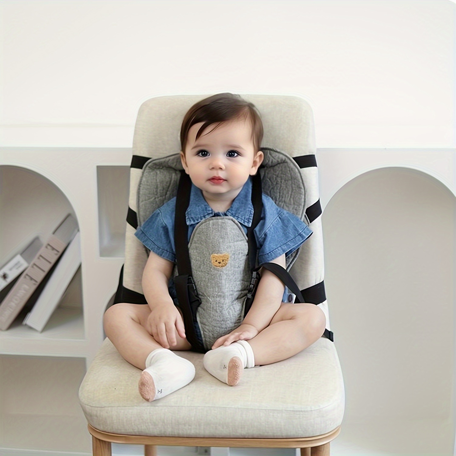 Scandinavian Child High Chair Safety Harness Foldable, Non-Assembly,  Washable Polyester Baby Dining Seat Belt with Secure for 0-3 Years