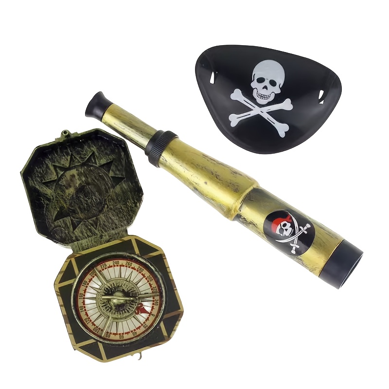 

3pcs Set Of Role-playing Telescope And Compass Props With Pirate-themed Eye Mask - Supplies Accessories And Decorations - Props Dial Captain Eye Stickers Suitable For Themed Activities Stage Supplies