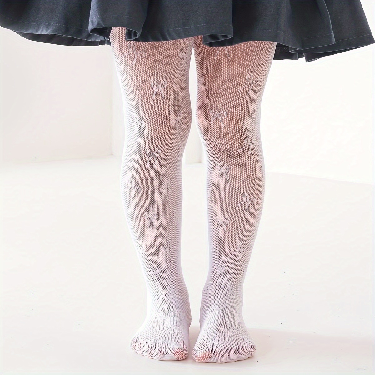 Image of 1pc Girls' White Summer Bow-style Tights,fall And Winter Clothes