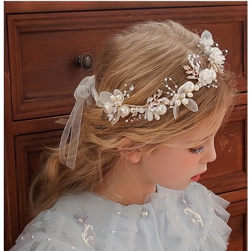 

luxury Bridal" Elegant Bridal Headband With Golden Leaves, Faux Pearls & Floral Crown - Perfect For Weddings And Special Occasions