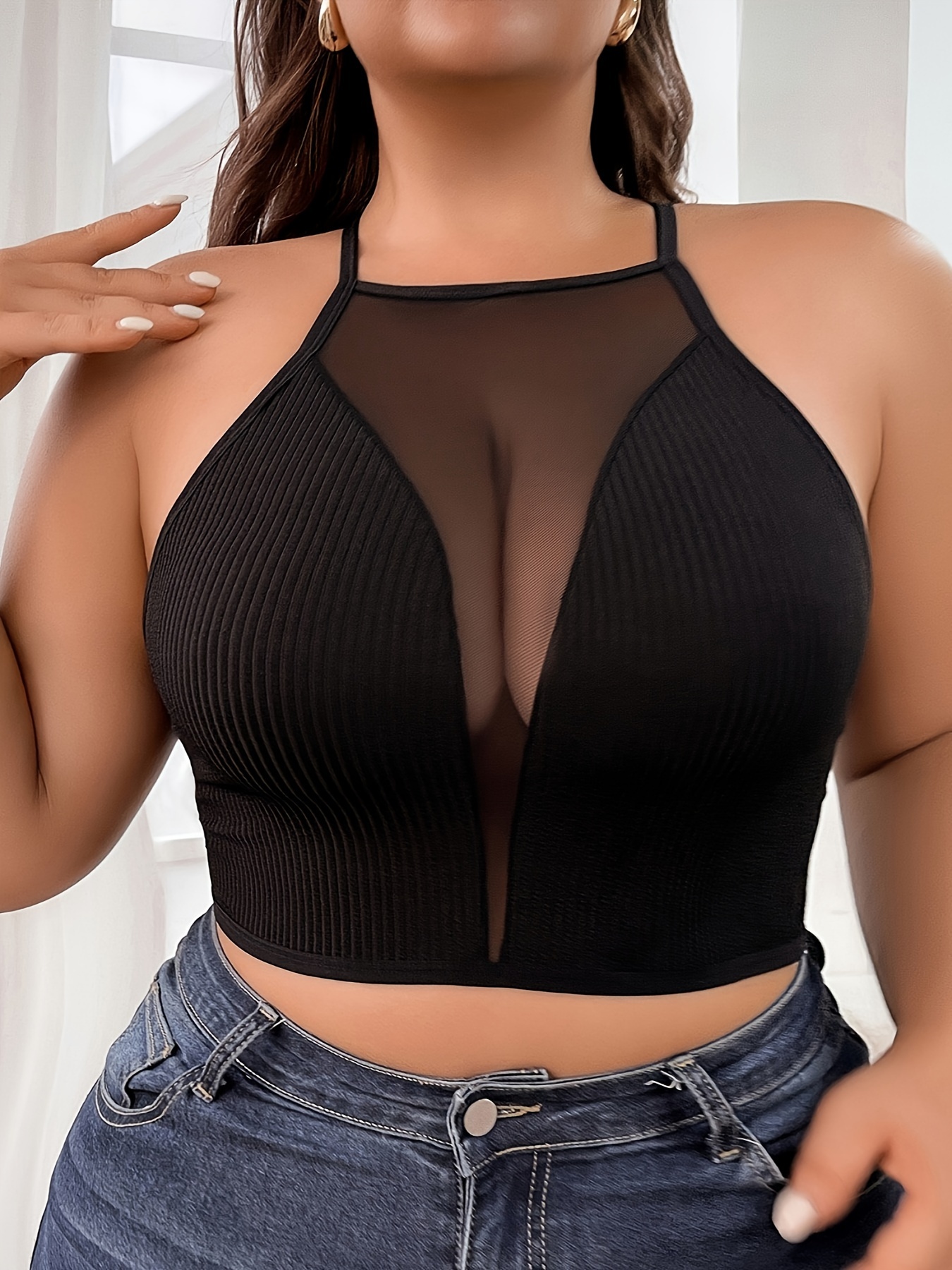 mesh crop top plus size