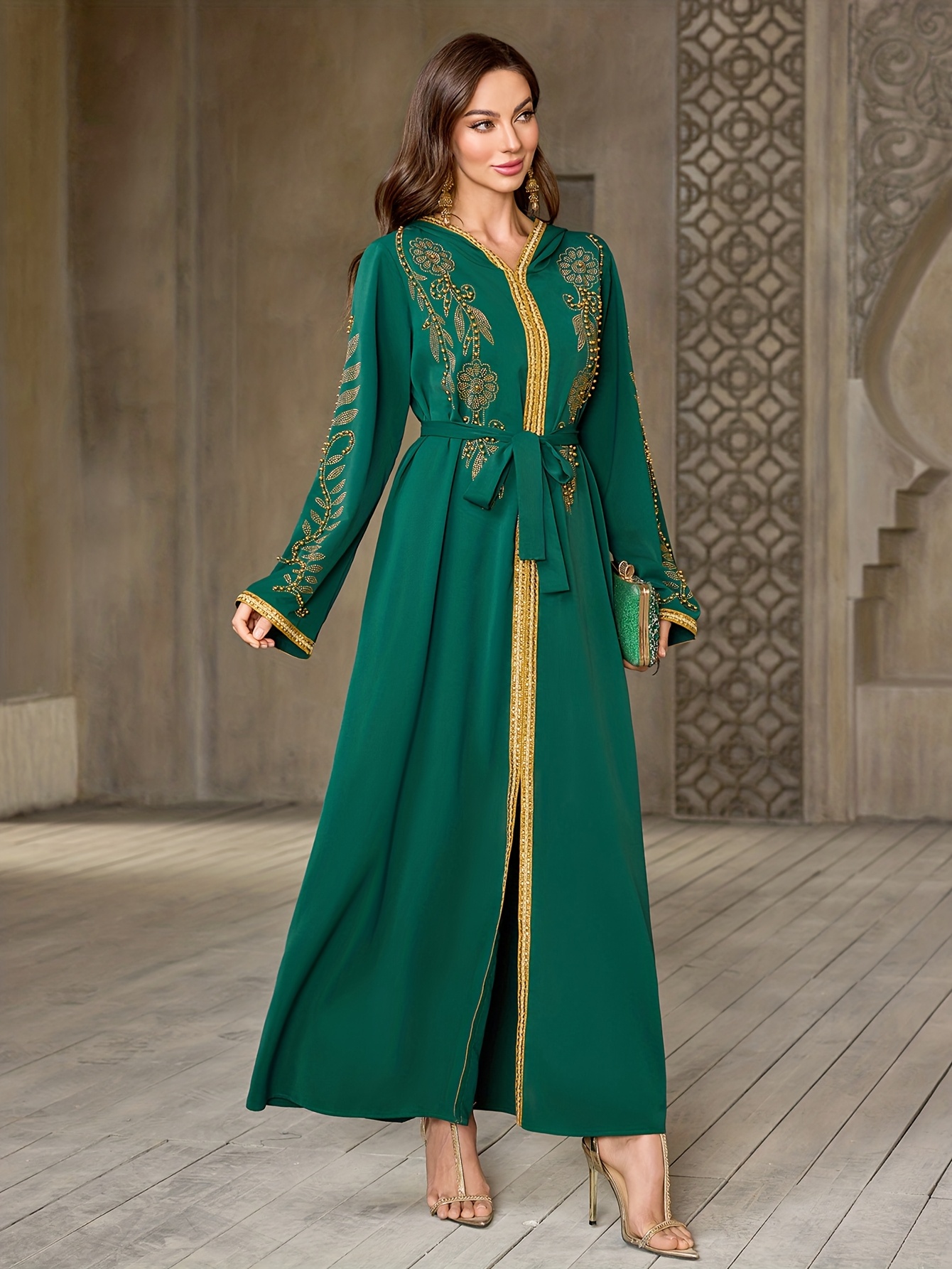 green emerald velvet dress Shop Forest Green 3-Layered Abaya Online | Abaya Lounge