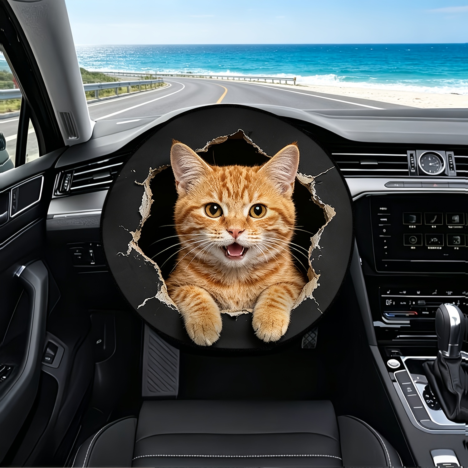 TEMU 1pc Hole Peek-a-boo Print Steering Wheel Cover, Sun Protection And Insulation, Summer Car Essential, Enhancing Driving Mood, Suitable For Car